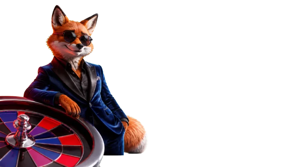 KIXO9 fox character beside a roulette wheel